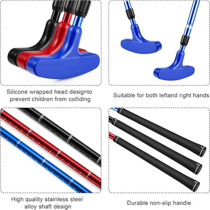 PGM Adjustable Two-Way Golf Putter for Men, Women, and Juniors - Ambidextrous Golf Club with Adjustable Height (54cm - 92cm) and TPR Anti-Slip Grip, Black/Red/Blue, Available in 1, 2, or 3 Pieces