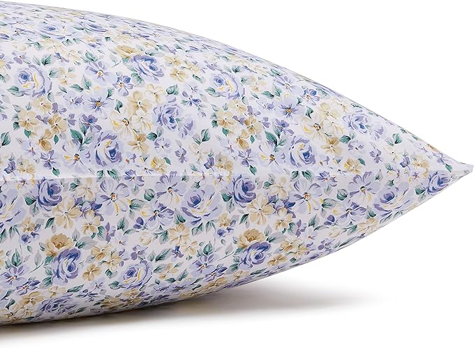 Basics Soft, Easy Care Deluxe Brushed Microfiber Queen Bed Sheets, 4-Piece, Blue Floral