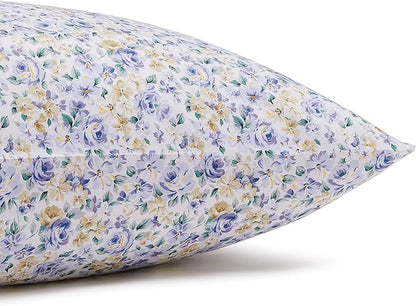 Basics Soft, Easy Care Deluxe Brushed Microfiber Queen Bed Sheets, 4-Piece, Blue Floral