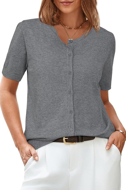 ArachCloz Women's 2025 Summer Lightweight Cropped Cardigan Short Sleeve Crew Neck Bolero Shrug Casual Top