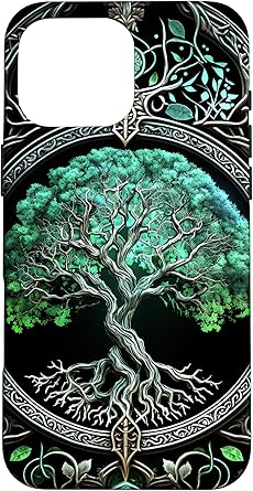iPhone 16 Pro Max Tree Of Life Yoga Spiritual Celtic Viking Green Black Case