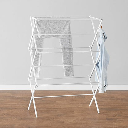 Basics Foldable Portable Laundry Rack for Air Drying Clothing, Indoor Outdoor Use - 14.5" D x 29.5" W x 41.8" H, White