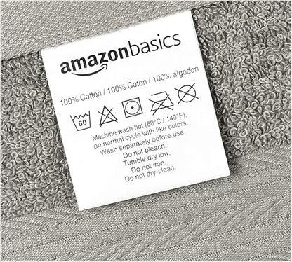 Basics Cotton Washcloths for Face, Soft, Absorbent, 12-Pack, Gray, 12 Inch x 12 Inch