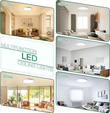 Brightever LED Flush Mount Ceiling Light, 24W 3200LM 5CCT Dimmable LED Ceiling Light Fixture, 2700K3000K4000K5000K6500K, 12 Inch Ultra Thin Ceiling Lamp for Bedroom, Dining Room, White, 2-Pack