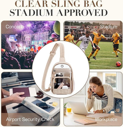 Missnine Clear Bag for Stadium Events Clear Fanny Pack Sling Bag Crossbody | Clear Purse Stylish Concert Bag for Sport with Side Mesh Pocket & Front Pocket