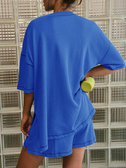 XL, Yousify Womens 2 Piece Sets Summer Outfits 2025 Lounge Set 3/4 Sleeve Oversized Tops And Elastic Waist Shorts With Pockets.
