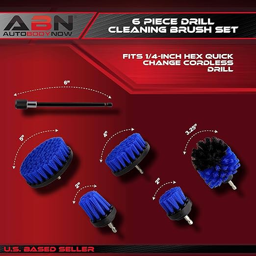 ABN 1/4in Drive Nylon Scrubber Drill Attachment Cleaning Brush 5pc Set with 1pc Extension - Blue Medium Bristle