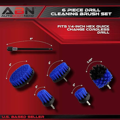 ABN 1/4in Drive Nylon Scrubber Drill Attachment Cleaning Brush 5pc Set with 1pc Extension - Blue Medium Bristle