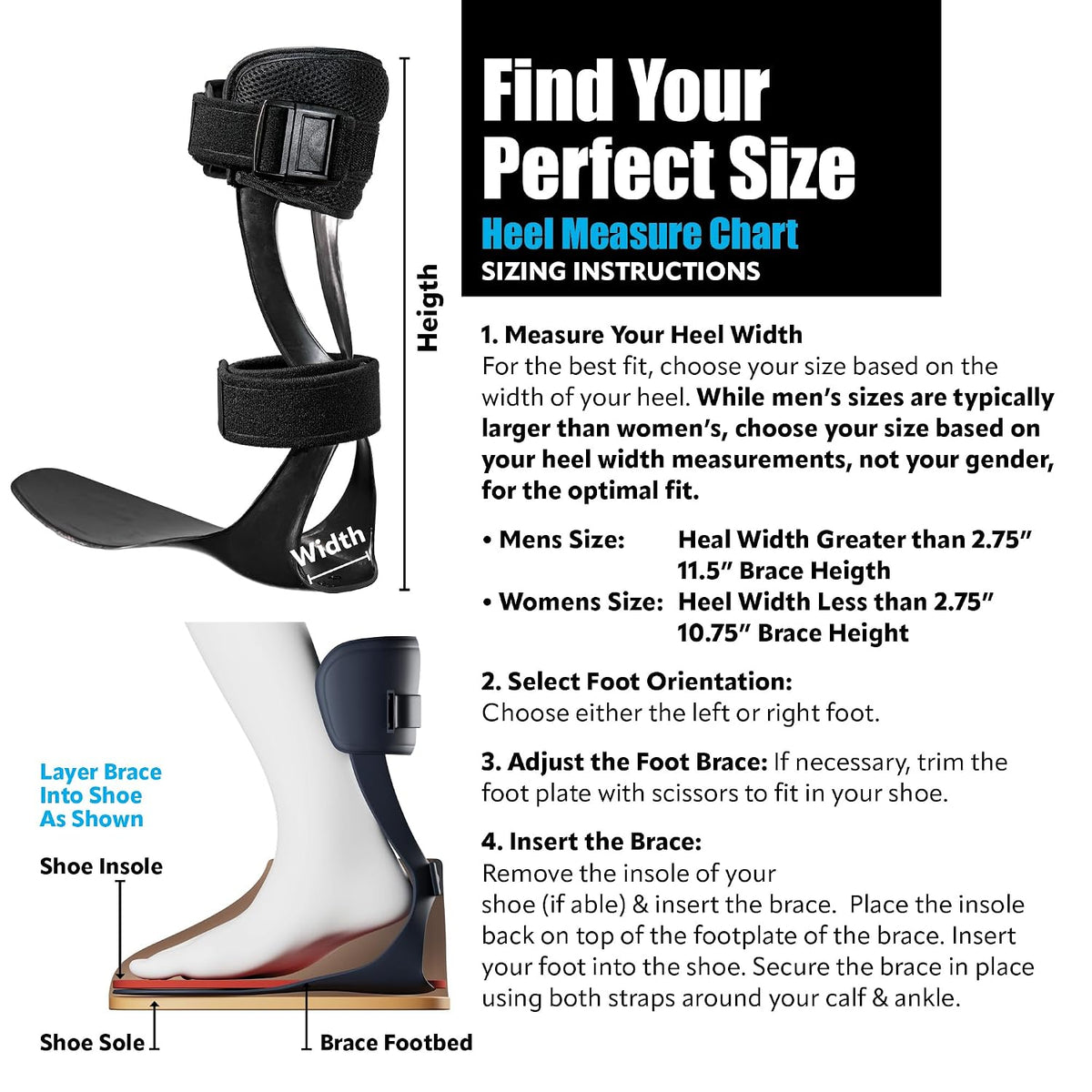 Drop Foot Stabilizer Brace, Moldable, Trimmable, Lightweight Polyethylene, for Women, AFO Brace, Boot for Injured Foot, Women, Left