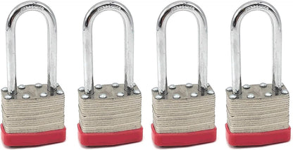40mm Keyed Alike Laminated Steel Long Shackle Padlock, 1 3/4" Wide x 2 3/4" Shackle Size (4 Pack)