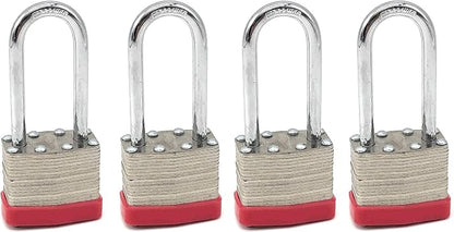 40mm Keyed Alike Laminated Steel Long Shackle Padlock, 1 3/4" Wide x 2 3/4" Shackle Size (4 Pack)