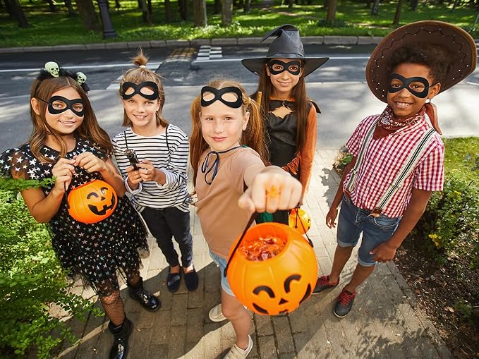 Superhero Black Eye Masks - Felt Halloween Dress Up Masks, Adjustable Black Masks with Elastic Rope - Great Party Cosplay Accessory - for Superhero Bandit Thief Adult Kids (2 Pcs)