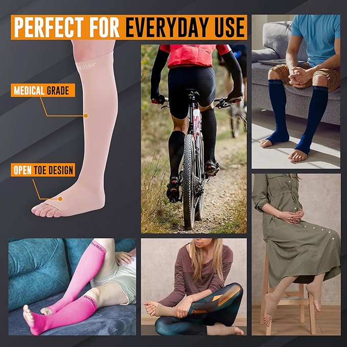 Doc Miller Open Toe Compression Socks for Men and Women, 15-20 mmHg, Calf Support Sleeves, Recovery Stockings, Wide Calf, Toeless Design, 1 Pair