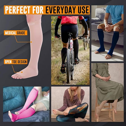 Doc Miller Open Toe Compression Socks for Men and Women, 15-20 mmHg, Calf Support Sleeves, Recovery Stockings, Wide Calf, Toeless Design, 1 Pair