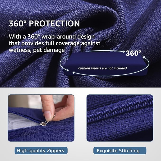 NICESOUL 14 Pcs 25.6x25.6 inch Patio Outdoor Cushion Covers, Olefin UVFade-Resistant Cushion Cover for Outdoor Furniture, Zippered Replacement Slipcovers for Couch Sofa, Machine Washable, Navy Blue