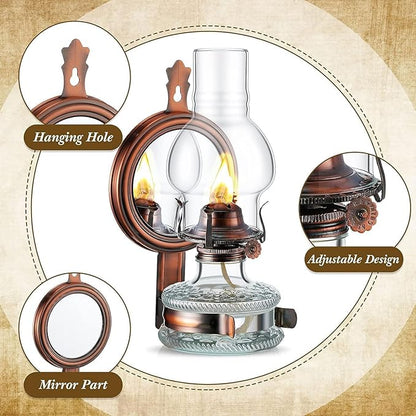 Glass Kerosene Lamp Portable Oil Lamp Lantern With Mirror- Large Capacity 300ml10oz Kerosene Lamp Rustic Wall Mounted IndoorOutdoor Camping Hurricane Lamp Home Decor Lighting Kerosene Horse Oil Lamp