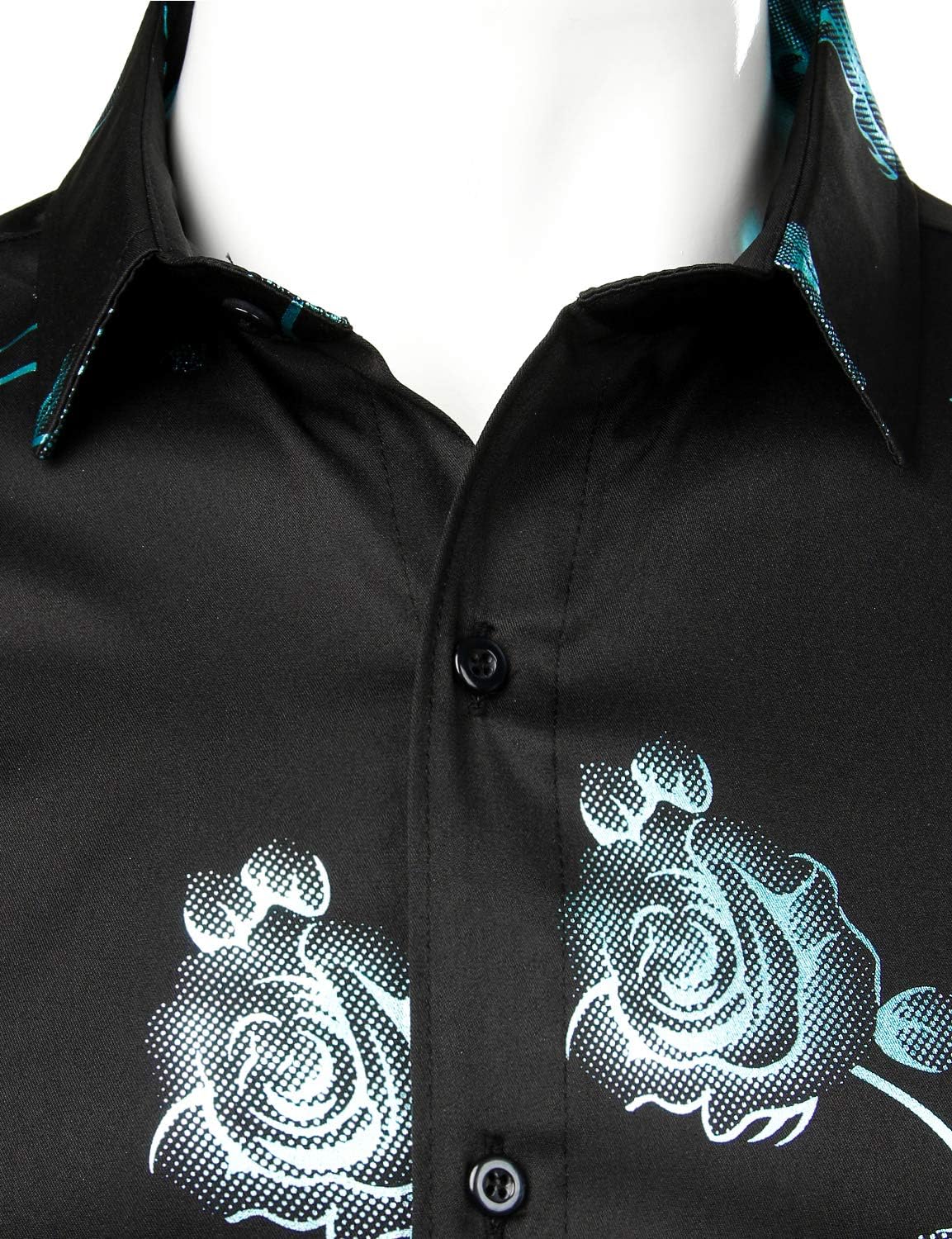 Mens Hipster 3D Golden Rose Floral Printed Slim Fit Long Sleeve Button Down Dress Shirts
