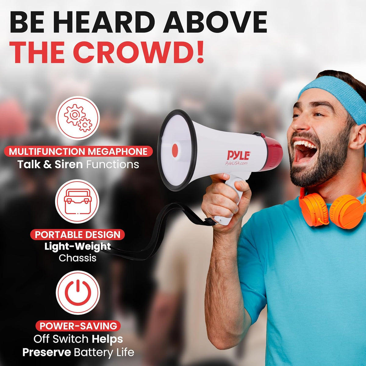 Pyle 20W Megaphone Bullhorn - 5.4'' x 8.6'' Portable Megaphone, Projection Range 1000 Sq. Yards, Voice Talking & Siren Alert, Shoulder Strap, Battery Operated, (White) (Product in good condition; box is damaged)