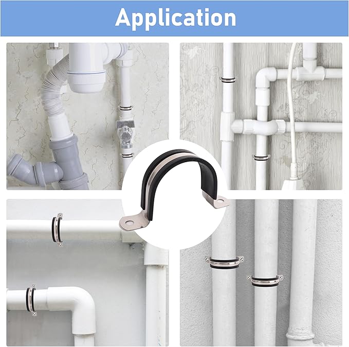 Pipe Clamps,304 Stainless  Rubber Cushioned Heavy Duty Conduit clips (SCH 3 in (89 MM) - 06 Pack)