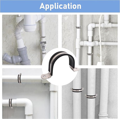 Pipe Clamps,304 Stainless  Rubber Cushioned Heavy Duty Conduit clips (SCH 3 in (89 MM) - 06 Pack)