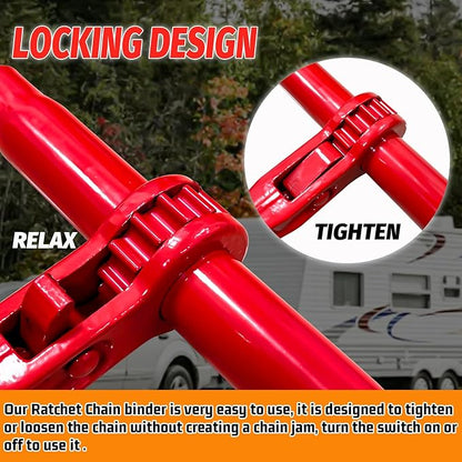 Ratchet Chain Binders 3/8'' - 1/2‘’, Load Binder with G70 Grab Hooks, 3/8" Binder - Adjustable Tie Downs for 3/8 Chains, 9200 Pounds Working Load Limit- Heavy Duty Ratchet Binders for Towing (2 Pack)