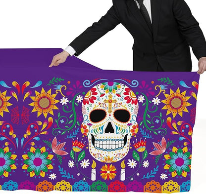 Day of The Dead Party Disposable Tablecloth Plastic Sugar Skull Table Cover for Dia De Los Muertos Party Decoration 54 X 108 inch 3 Pack for Day of The Dead Party