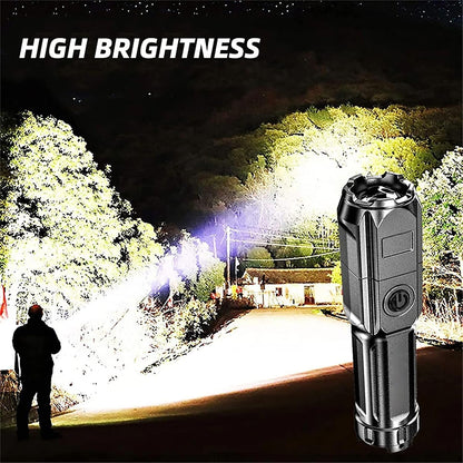 USB Rechargeable Flashlight Telescopic Zoomable Spotlight T6 Lamp Beads Long-Range 1000m Portable Floodlight Mini Handheld Flashlight for Outdoor Emergencies Camping