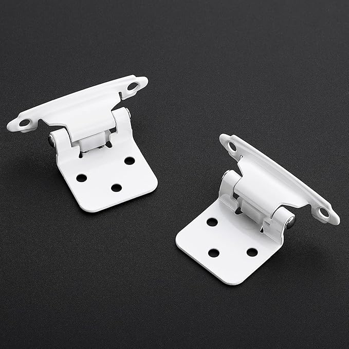 26 Pack (13 Pair) White Cabinet Hinges - 1/2-inch Overlay, Semi-Concealed Self Closing Hardware with Door Bumper, White Face Mount Hardware