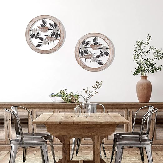 2 Pieces Ultra-thick Farmhouse Wall Decor Bird on Tree Branch Kitchen Wall Decor Rustic Wood Bird Wall Art for Outdoor Kitchen Bathroom Bedroom Living Room 11.8 * 11.8inch