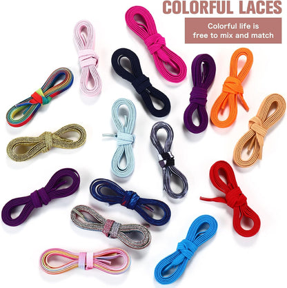 Aiboxin Elastic No Tie Shoelaces for Kids Adults Tieless Stretch Shoe Laces Magnetic Stretchy Shoe Strings for Sneakers with Lock, Easy On & Off , Flat Elastic Shoe Laces for Men, Women, Elderly