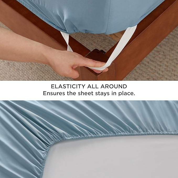 Bedsure Deep Pocket Queen Sheets Set - Fits Mattresses Up to 21 Inches Thick - 4 Piece GentleSoftTM Bed Sheets, Moisture Wicking, Soft  Cooling Bedsheet  Pillowcases, Easy  Secure Fit, Mineral Blue