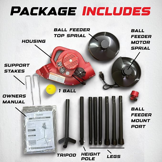 Heater Sports Base Hit Lite Adjustable Baseball Pitching Machine  45 MPH Pitching Speed, Includes Automatic Ball Feeder, Extremely Accurate  Perfect for Hitting and Fielding Training for All Ages