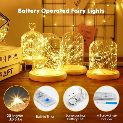 Minetom 6 Pack Fairy Lights Battery Operated String Lights with Timer - 7ft 20 LED Waterproof Silver Wire Firefly Lights Waterproof for DIY Crafts Wedding Decor Table Centerpieces Mason Jars Party