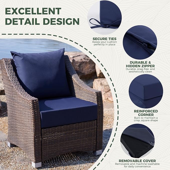 Outdoor Cushions for Patio Furniture, Outdoor Seat Cushion Set 24 x 24 x 5.75 Inch, Waterproof & Fade Resistant Outdoor Chair Cushions, Deep Seat Patio Cushion with Removable Cover, Navy Blue