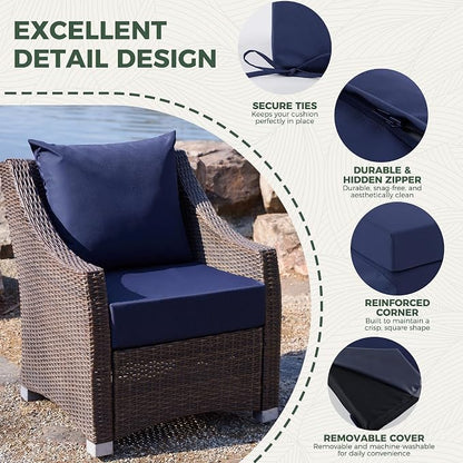 Outdoor Cushions for Patio Furniture, Outdoor Seat Cushion Set 24 x 24 x 5.75 Inch, Waterproof & Fade Resistant Outdoor Chair Cushions, Deep Seat Patio Cushion with Removable Cover, Navy Blue