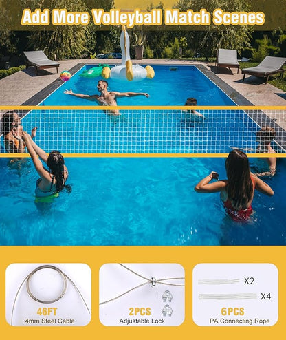 Professional Volleyball Net Heavy Duty, 46 FT Aircraft Steel Cable, Upgraded Weather Resistant, Portable for Outdoor & Indoor, Pool, Trees, Backyard, Yard, Beach, Park, 32x3FT(Net Only)