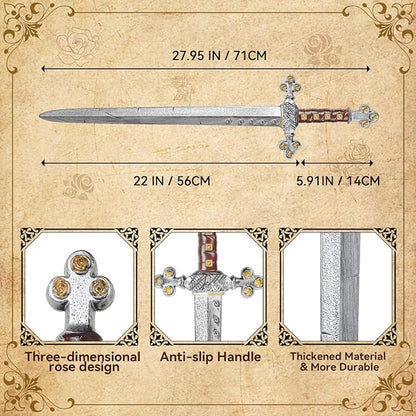Crusader Knight Toy Sword,27.5" Plastics Sword Medieval Warrior Costume Accessories for Halloween Cosplay LARP,Props