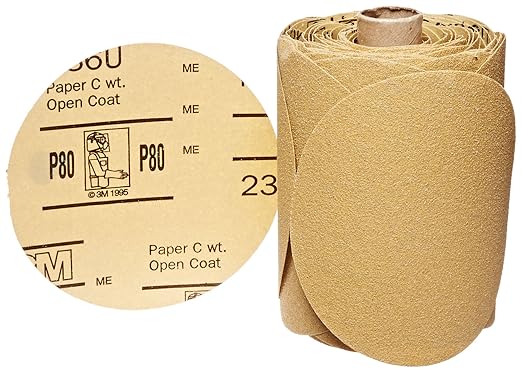 3M Stikit Paper Disc Roll 236U, Aluminum Oxide, 5" Diameter, P80 Grit, Gold (Roll of 100)