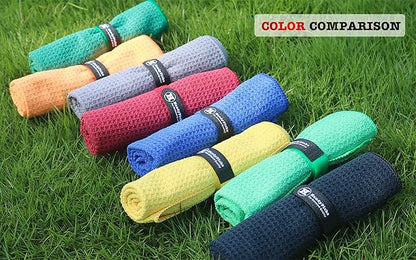 Handy Picks Microfiber Golf Towel (16" X 16") with Carabiner Clip, Waffle Pattern Hook and Loop Fastener - The Convenient Golf Cleaning Towel BlackGreyRed