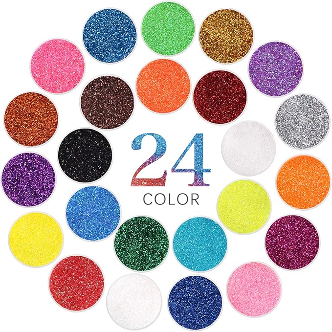 Extra Fine Glitter Powder for Craft, 24 Colors Holographic Cosmetic Laser Glitter for Nail Body Eye Hair Face Lip Gloss, Iridescent Glitter Powder for Tumbler and Makeup (24 Fine)