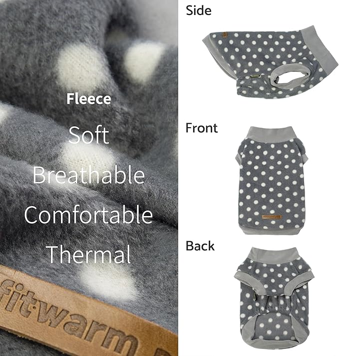 Fitwarm Fleece Polka Dot Dog Sweater, Cozy Dog Winter Clothes for Small Dogs Boy Girl, Dog Cold Weather Fleece Sweater, Doggy Pullover Jacket, Pet Outfit, Light Grey, Dark Grey, White, XS