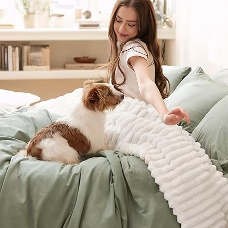 Bedsure Blankets Queen Size for Bed - GentleSoft Cozy Soft Blankets for Women, Cute Large Fleece Throws for Girls, Off White, 90x90 Inches