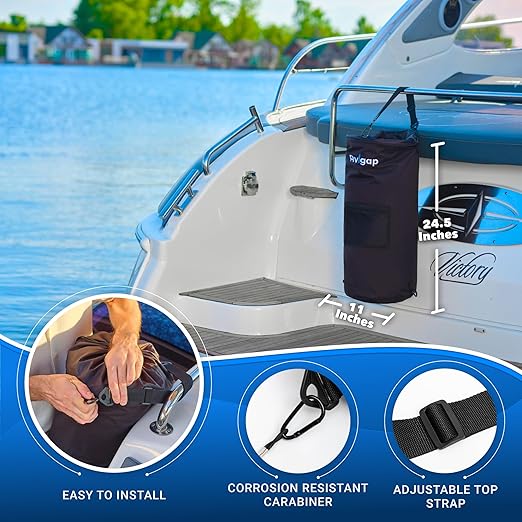 Boat Trash Can, 100% Odor & Leak Resistant, Portable, Reusable, 10 Gal Garbage Bag Snaps Inside, Easy to Install & Clean, Fishing, Sandbar, Kayak, Pontoon Boat Accessories