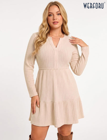 IWD Women Casual Fall Dress Long Sleeve Wrap Sweater Dress with Pocket | Soft Stretchy,V-Neck A-Line, Business Casual Work, Teacher Dresses, Date Night Outfits,Fall Winter Outfits Ribbed Knit Dress