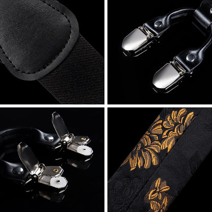 DiBanGu Paisley Bow Tie and Supenders for Men Tuxedo Heavy Duty 6 Clips Suspender Adjustable Y-Shape Mens Trouser Braces