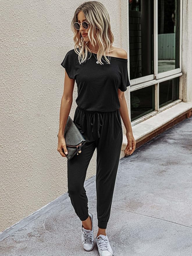 Women's Casual Jumpsuit Solid Drawstring Waist Jumpsuit Trendy Outfits