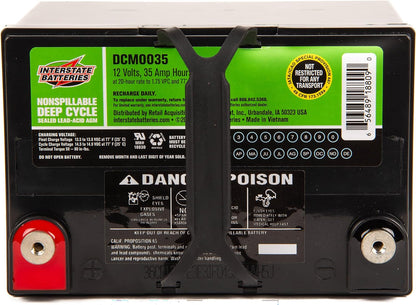 Interstate Batteries 12V 35AH Sealed Lead Acid (SLA) AGM Deep Cycle Battery (DCM0035) Insert Terminals (Terminal Hardware Not Included)