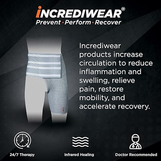 Incrediwear Hip Brace  Hip Brace for Women and Men, Supports Hip Pain Relief and Aids Hip Injury Recovery, Reduces Swelling, Designed for Support, Comfort, & Mobility (Right Leg, Medium)
