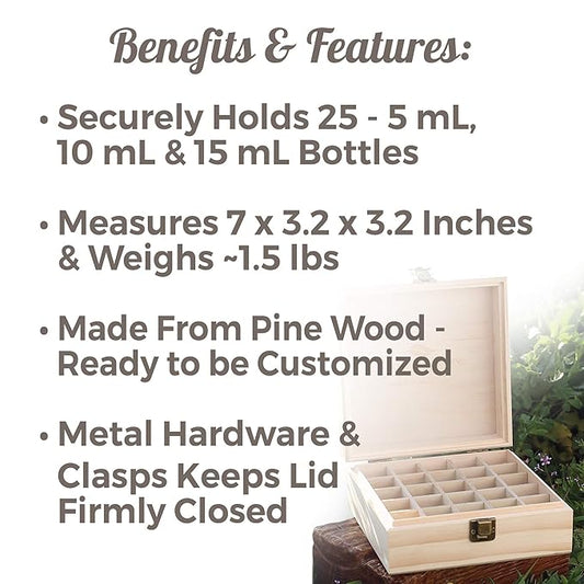 Plant Therapy Wooden Essential Oil Box - Holds 25 Bottles Size 5-15 mL