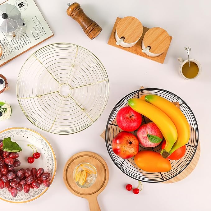 IBWell® Black Fruit Bowl for Kichen Countertop, Round Wire Fruits Breads Vegetables Snacks Canddy Basket - 11.5"x3.4"(DxH)